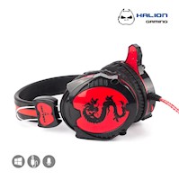 Audífono Halion Gamer S2 Dragon CMicrófono Para PC 35mm Negro Rojo